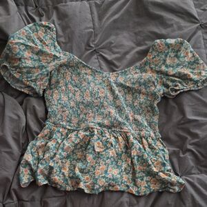 Maurices Green Floral Puff Sleeve Blouse